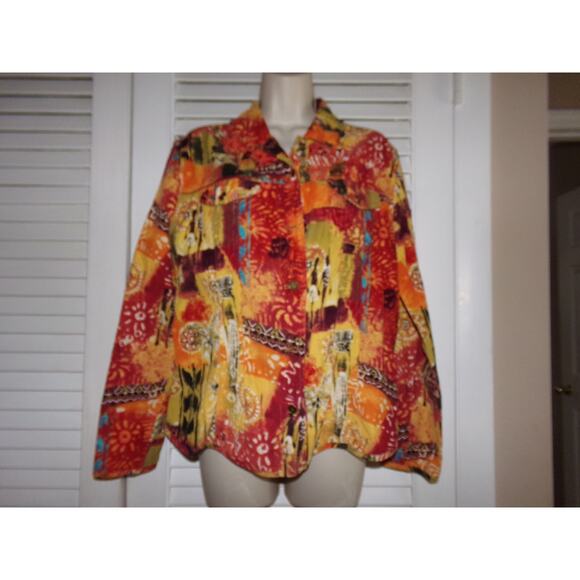 Chico's retro print soft corduroy shirt w pockets size 1 100% cotton So Pretty - Picture 1 of 5
